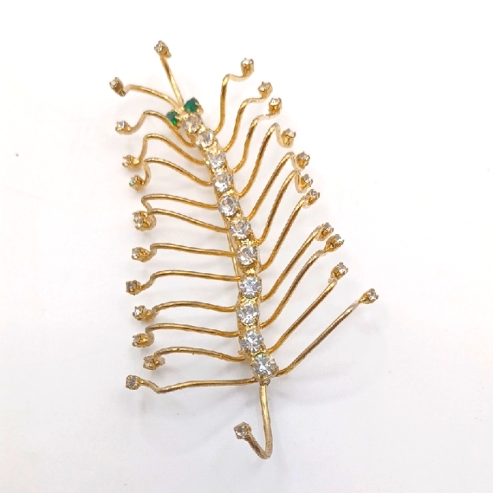 Millipede Gold Tone and Rhinestone Brooch